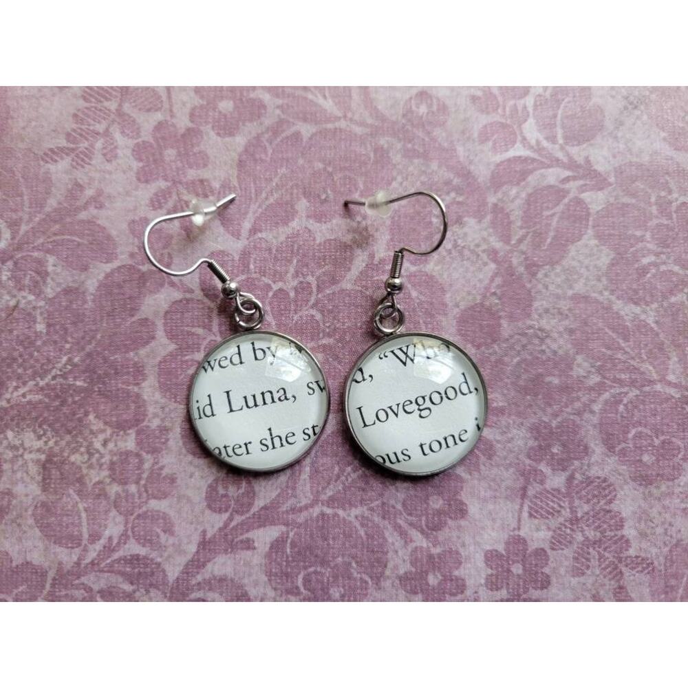 Luna Lovegood pendant earrings made with Harry Potter book pages